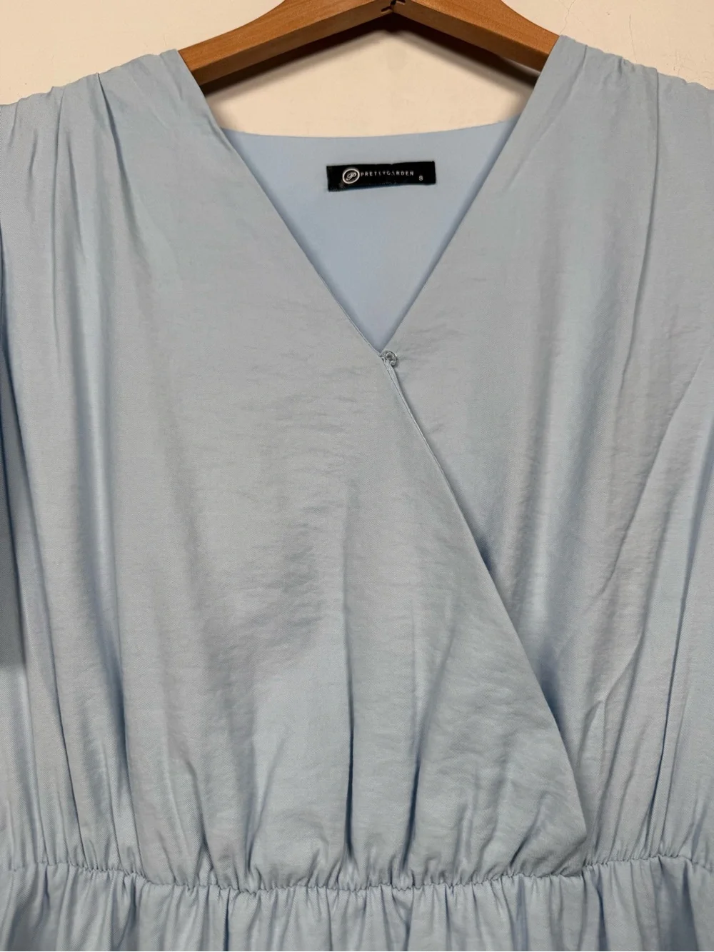 PRETTYGARDEN Sky Blue Puff Sleeve V-Neck Wrap Mini Dress Size S Great Condition - Picture 7 of 15